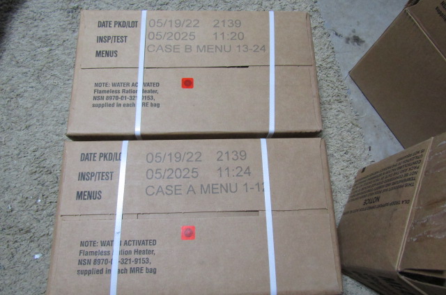 MRE's full cases Menu A or B